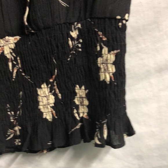 Black XS flowered faux wrap Paper Crane blouse sweetheart peasant top - Picture 6 of 12